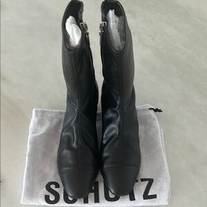 Schutz Black Leather Ankle Boots